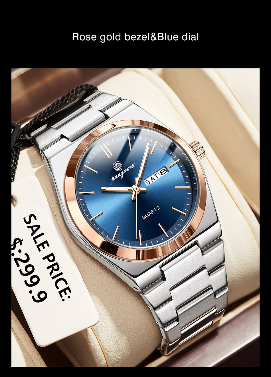 PENGAGAR Luxury Quartz Man Wristwatch Sport Men Watches Waterproof Luminous Date Week Stainless Steel Men's Watch Male Reloj+box