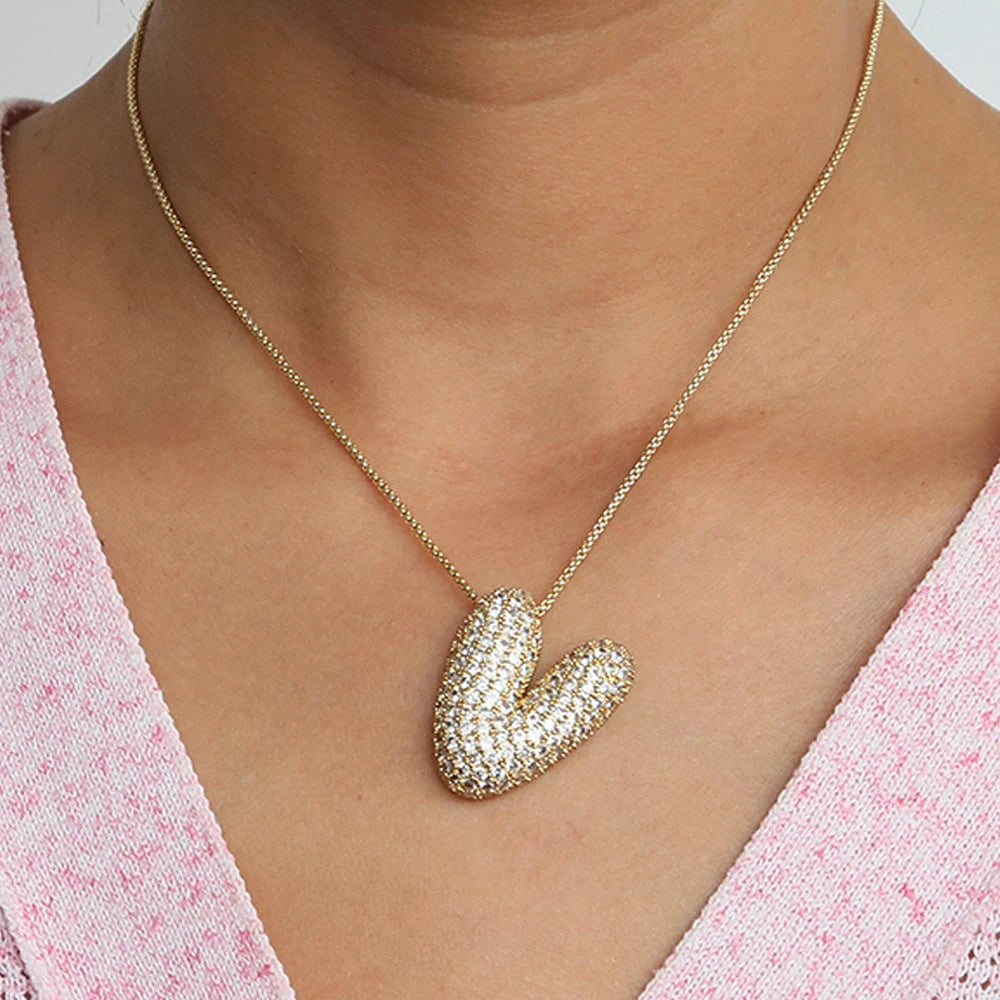 Initial Charm A-Z Letters Pendant Necklace Women Men Choker Stainless Steel Rope Chain Fat Alphabet Gold Color Hip Hop Iced