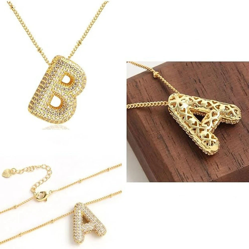 Classics Zircon Inlay Letter Pendant Necklace Fashion Gold Color For Women Couple Holiday Gift Party Everyday Jewelry