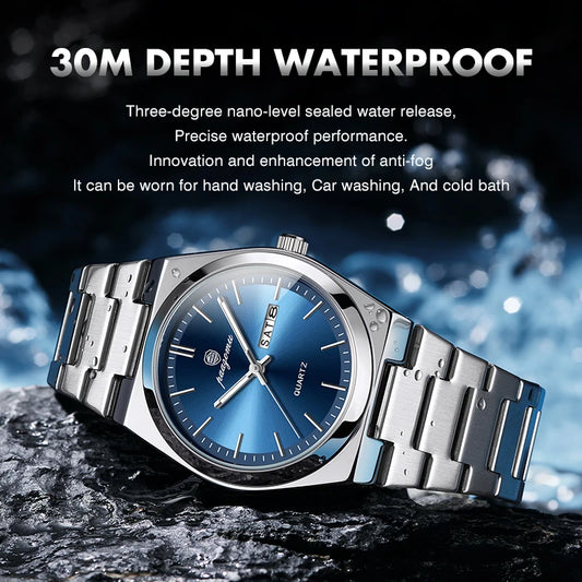 PENGAGAR Luxury Quartz Man Wristwatch Sport Men Watches Waterproof Luminous Date Week Stainless Steel Men's Watch Male Reloj+box