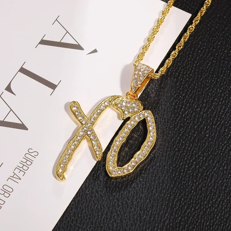 Fashion Hip Hop Bing Ice Crystal Letter Xo Necklace Cubic Zirconia Pendant Men's Hip Hop Rock Amulet Jewelry