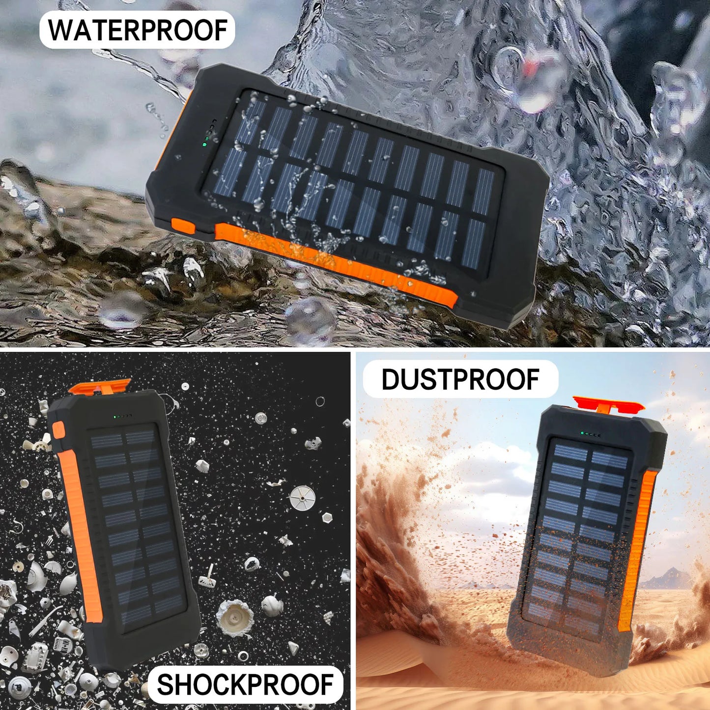 26800mAh Solar Power Bank Wireless Fast Charging 4 Wires PD18W Portable Waterproof with Flashlight For Outdoor iPhone Android
