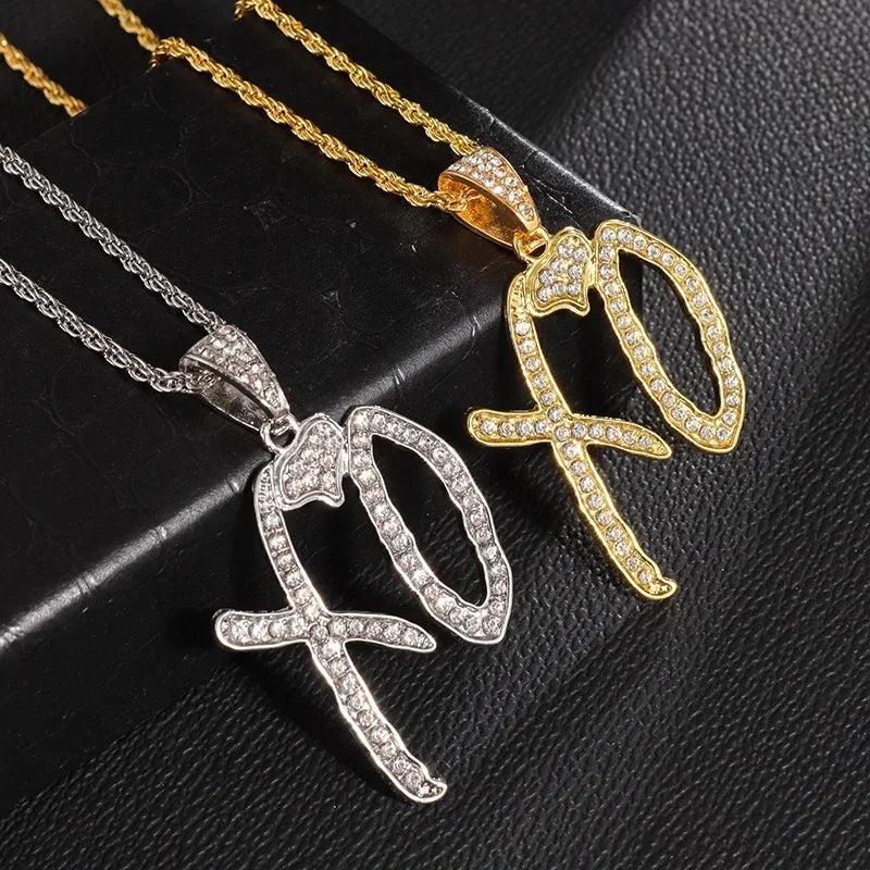 Fashion Hip Hop Bing Ice Crystal Letter Xo Necklace Cubic Zirconia Pendant Men's Hip Hop Rock Amulet Jewelry