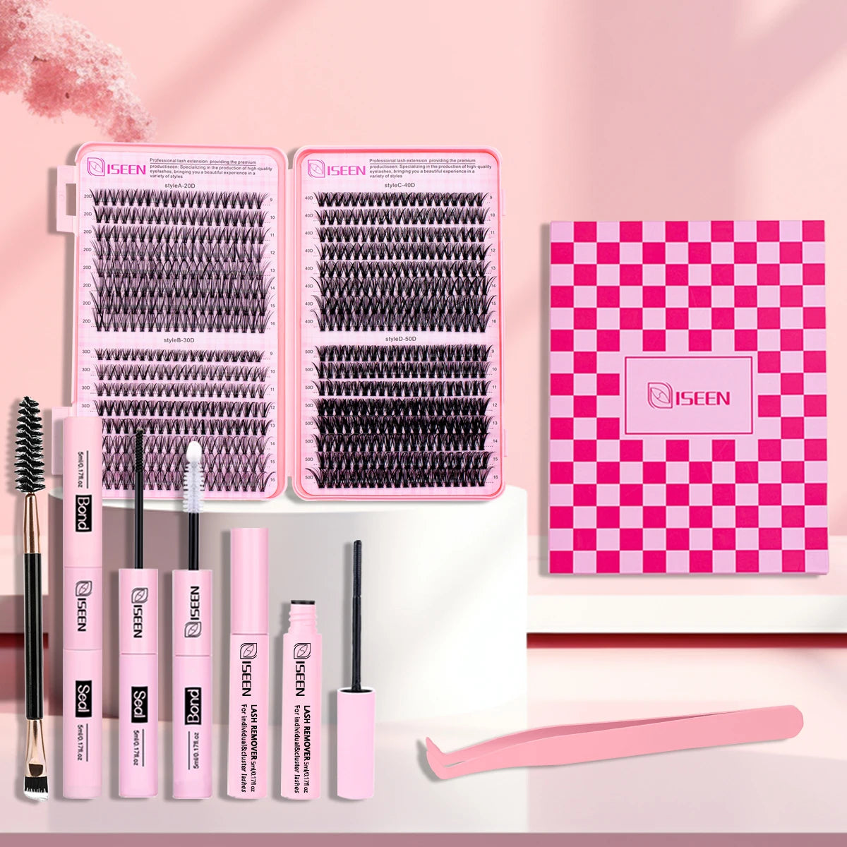 ISEEN DIY Segmented False Eyelash Set Large Capacity Cluster Eyelash Book With Glue,Remove GLue,Twezeer,Brush,Festival gift