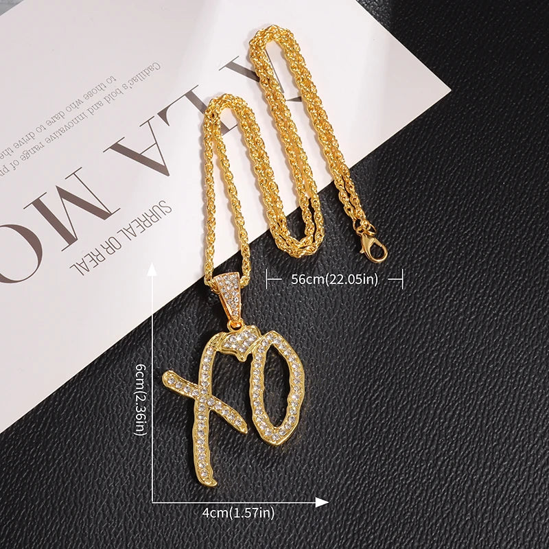 Fashion Hip Hop Bing Ice Crystal Letter Xo Necklace Cubic Zirconia Pendant Men's Hip Hop Rock Amulet Jewelry