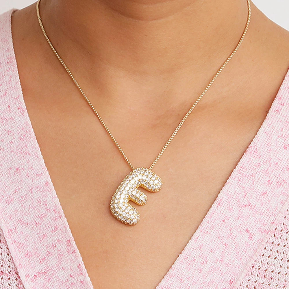 Initial Charm A-Z Letters Pendant Necklace Women Men Choker Stainless Steel Rope Chain Fat Alphabet Gold Color Hip Hop Iced