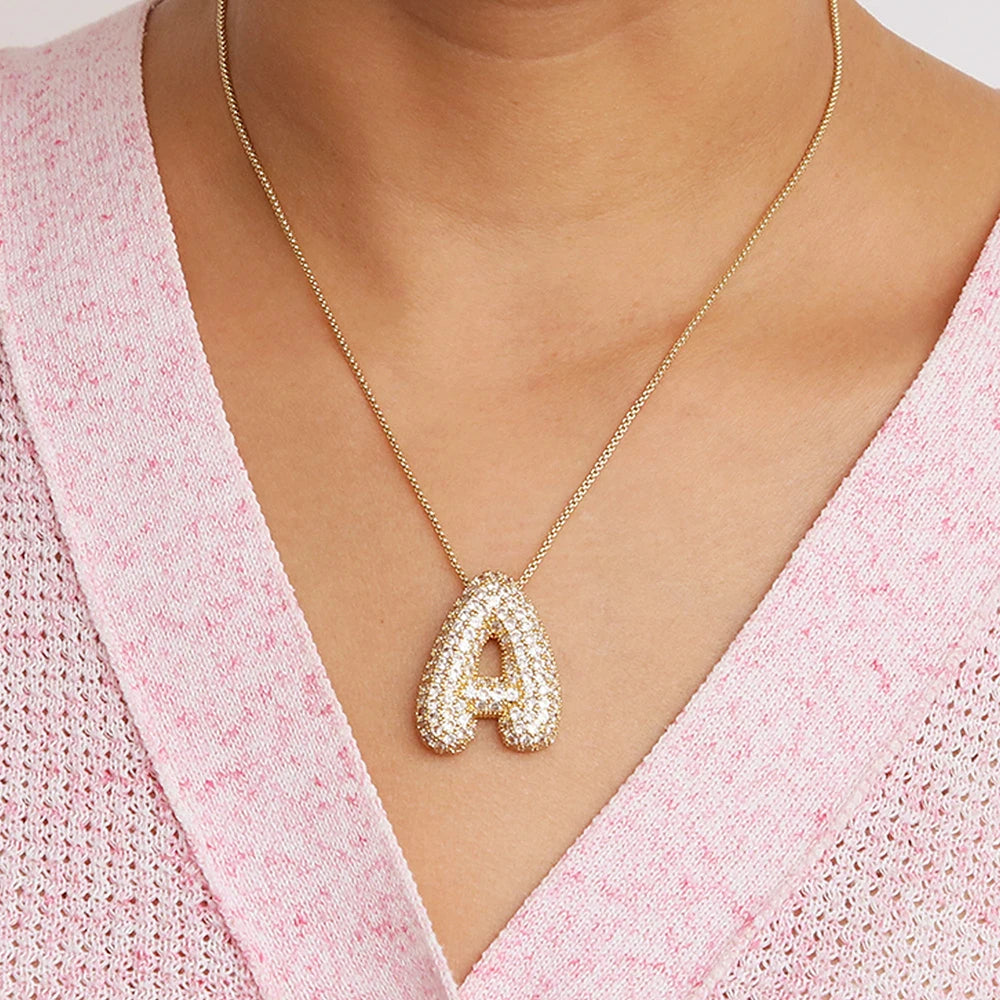 Initial Charm A-Z Letters Pendant Necklace Women Men Choker Stainless Steel Rope Chain Fat Alphabet Gold Color Hip Hop Iced