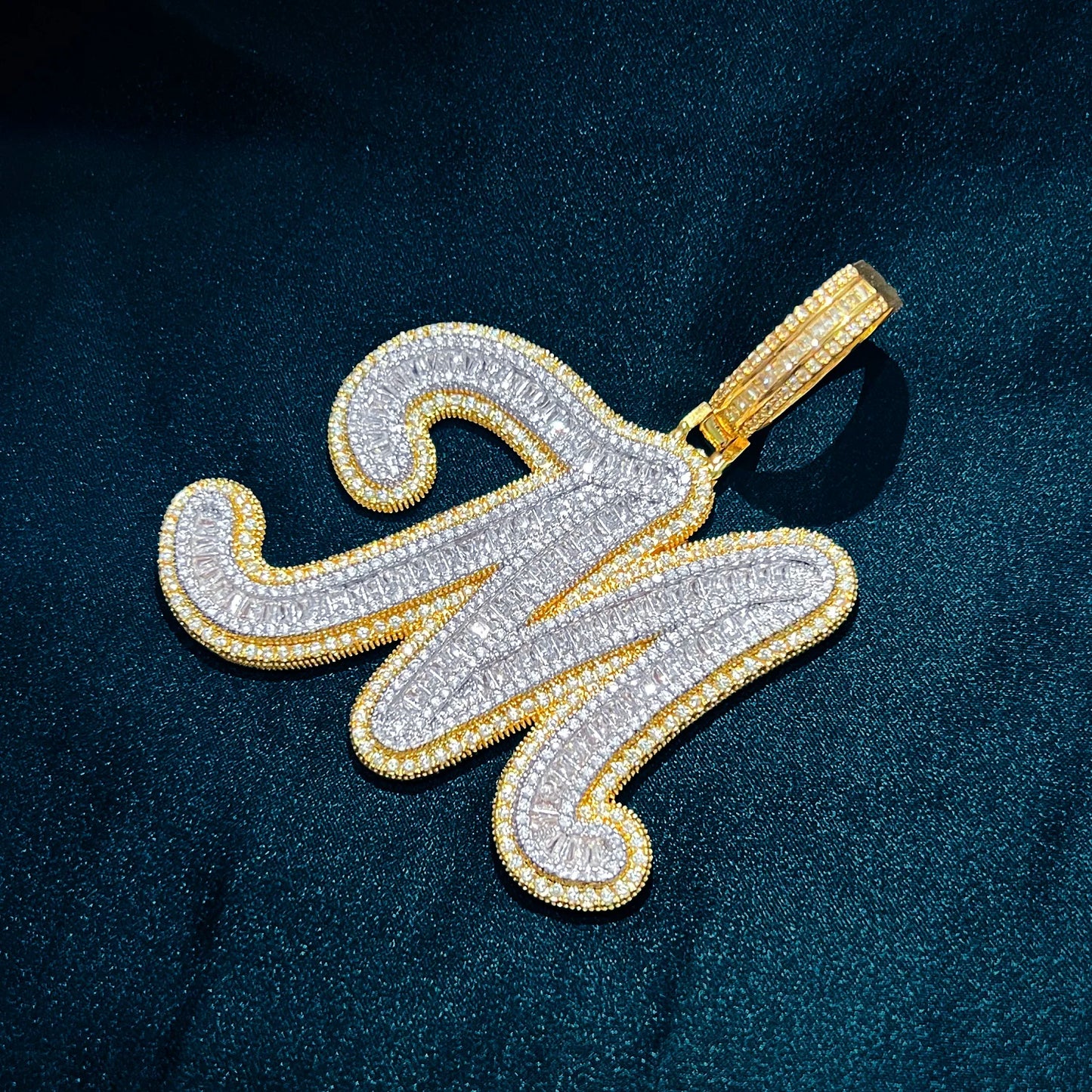 CUC Initials Baguette Cursive Letter Pendant Necklace For Men Women Iced Out Hip Hop Chain Fashion Rock Jewelry Gift A-Z