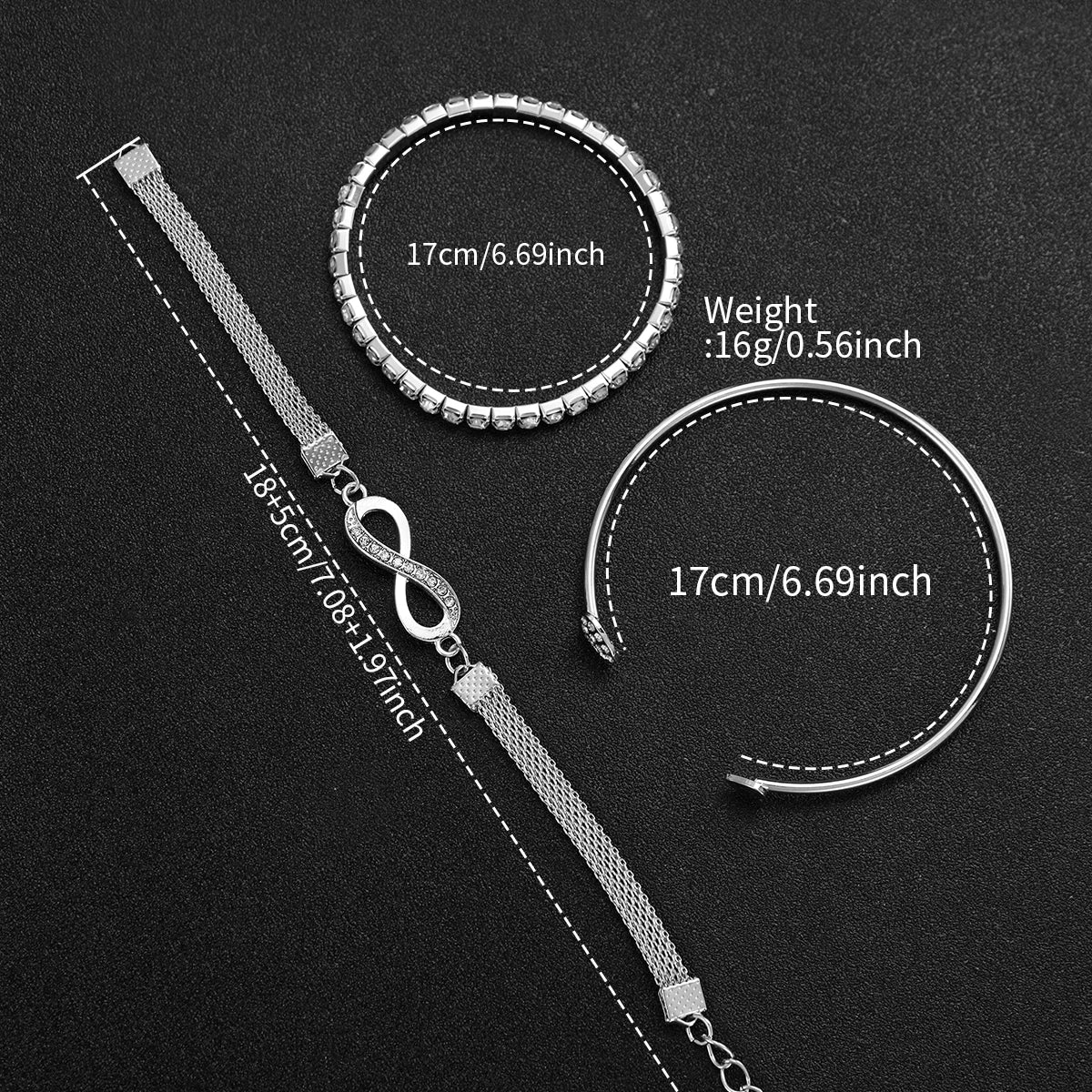 4PCS/Set Fashion Rhinestone Women‘s Watch Stainless Steel Band Quartz Watches Silver Bracelets Set