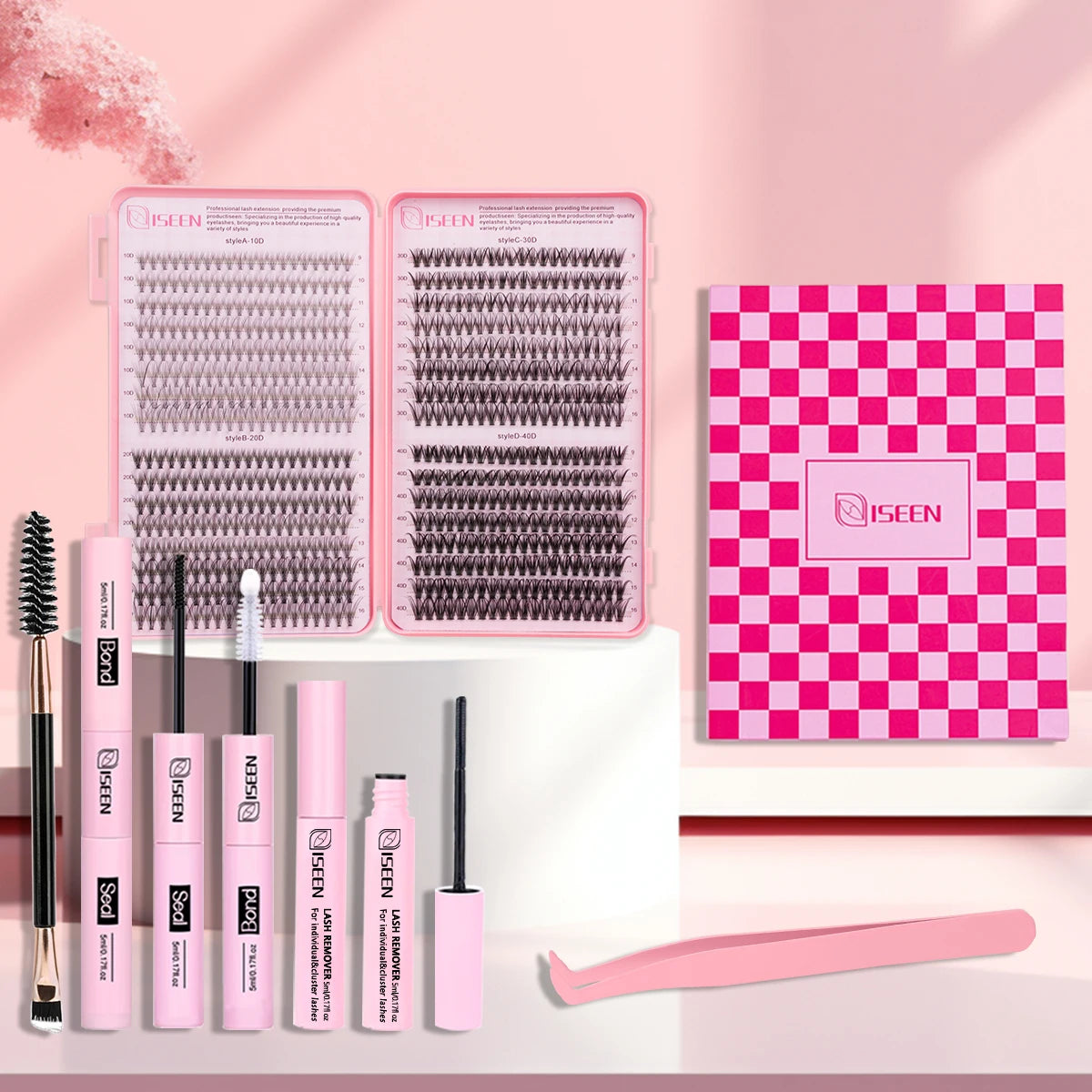 ISEEN DIY Segmented False Eyelash Set Large Capacity Cluster Eyelash Book With Glue,Remove GLue,Twezeer,Brush,Festival gift