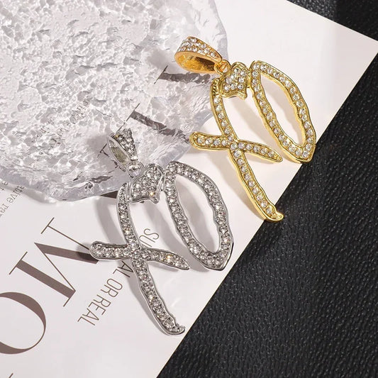 Fashion Hip Hop Bing Ice Crystal Letter Xo Necklace Cubic Zirconia Pendant Men's Hip Hop Rock Amulet Jewelry