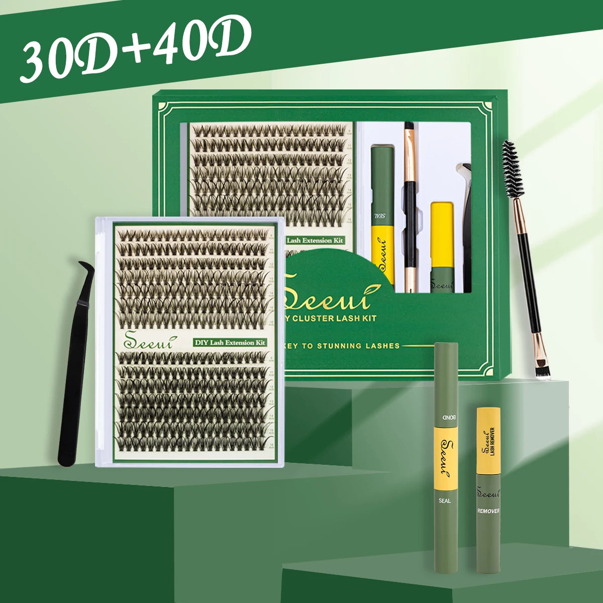 ISEEN DIY Segmented False Eyelash Set Large Capacity Cluster Eyelash Book With Glue,Remove GLue,Twezeer,Brush,Festival gift