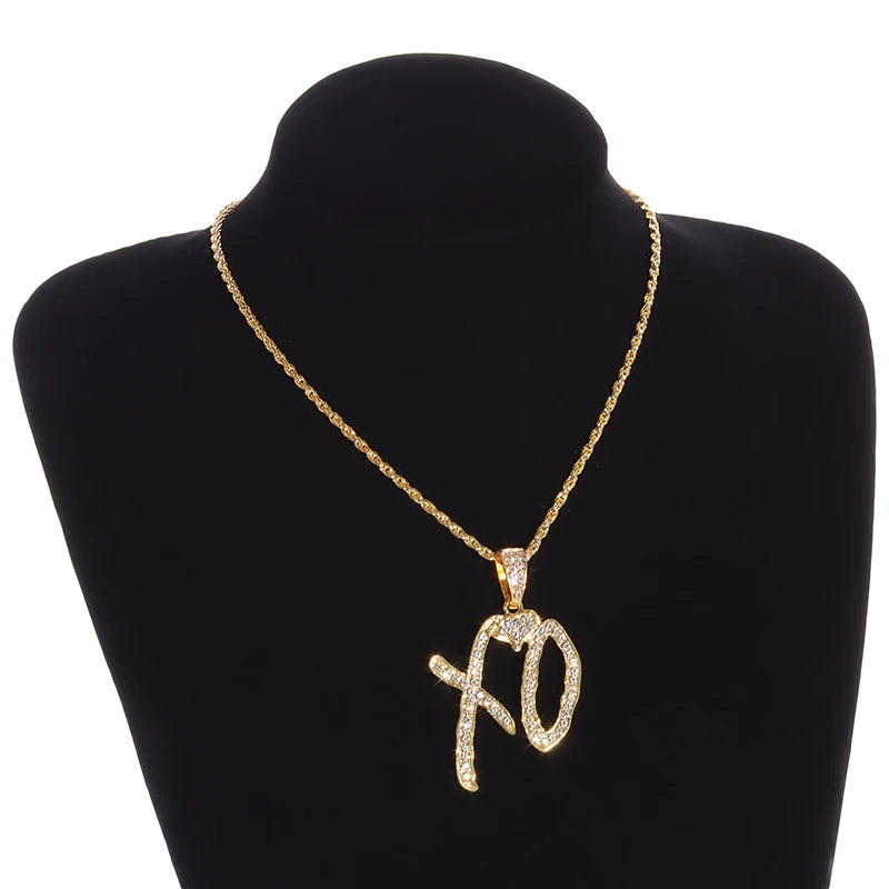 Fashion Hip Hop Bing Ice Crystal Letter Xo Necklace Cubic Zirconia Pendant Men's Hip Hop Rock Amulet Jewelry