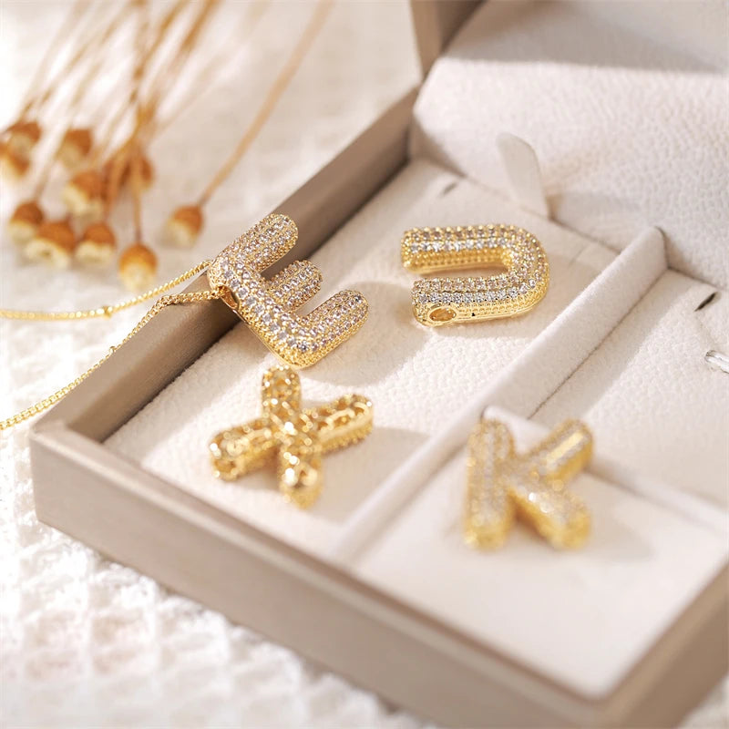 Classics Zircon Inlay Letter Pendant Necklace Fashion Gold Color For Women Couple Holiday Gift Party Everyday Jewelry