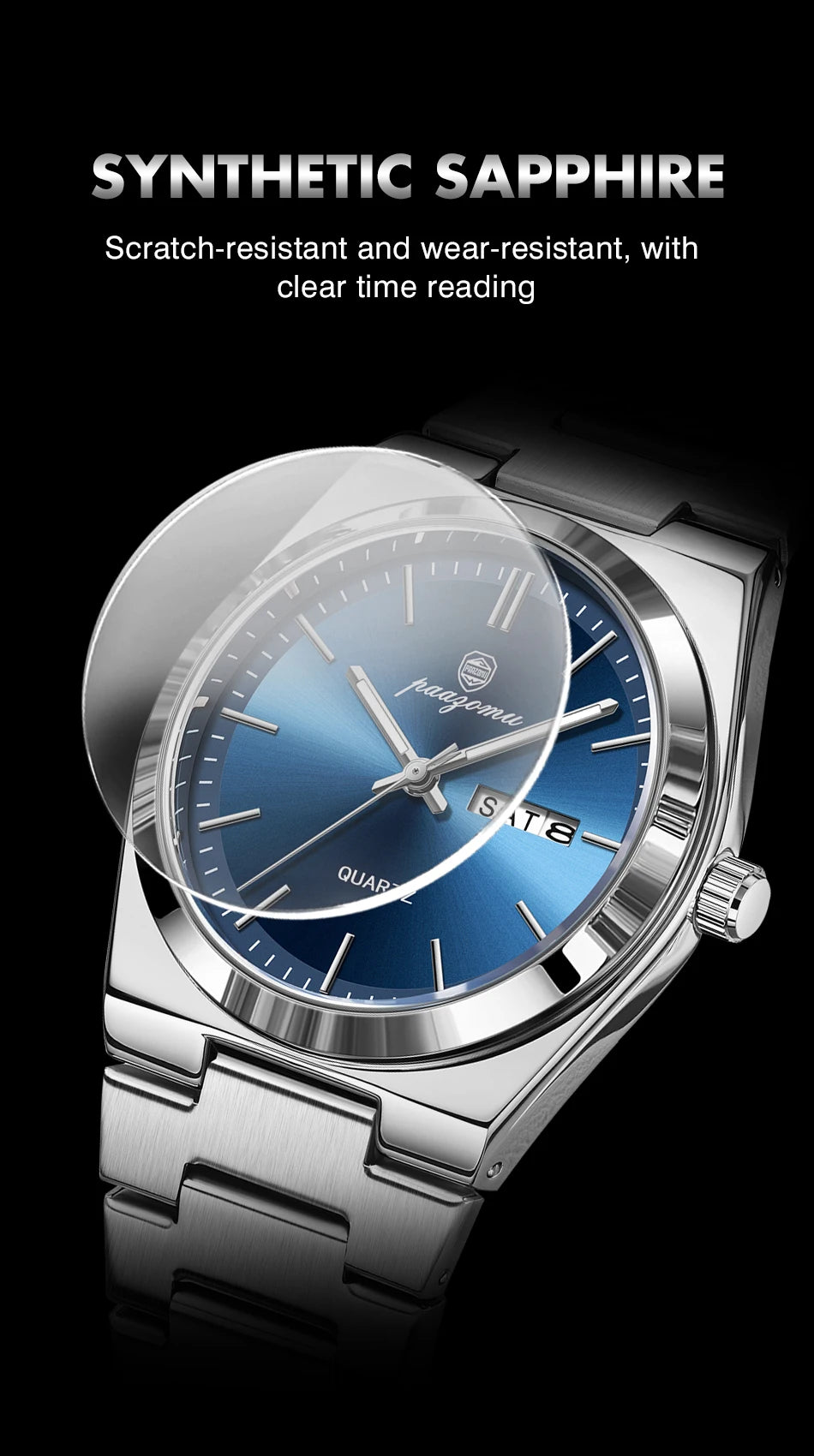 PENGAGAR Luxury Quartz Man Wristwatch Sport Men Watches Waterproof Luminous Date Week Stainless Steel Men's Watch Male Reloj+box