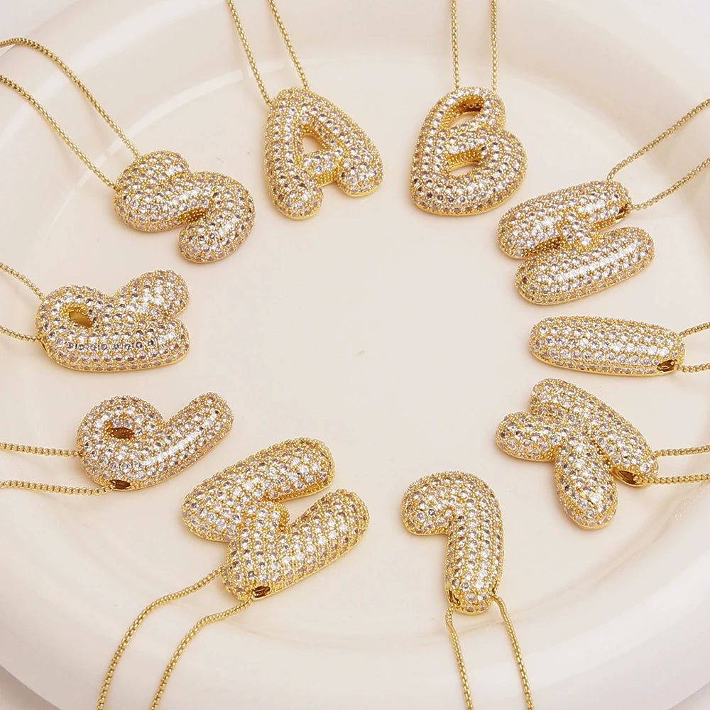 Initial Charm A-Z Letters Pendant Necklace Women Men Choker Stainless Steel Rope Chain Fat Alphabet Gold Color Hip Hop Iced