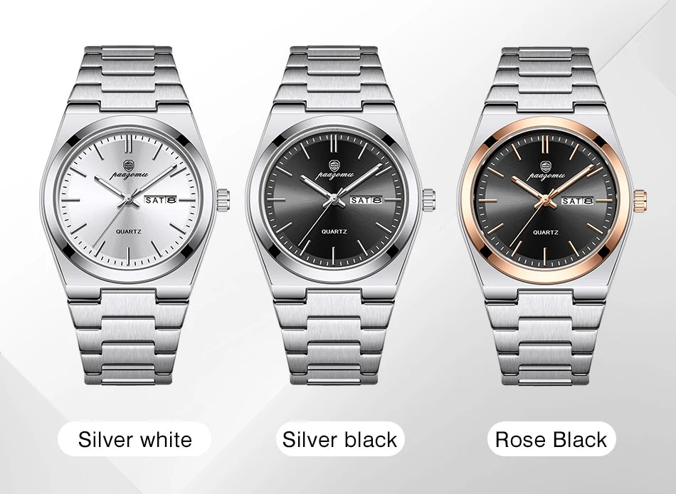 PENGAGAR Luxury Quartz Man Wristwatch Sport Men Watches Waterproof Luminous Date Week Stainless Steel Men's Watch Male Reloj+box