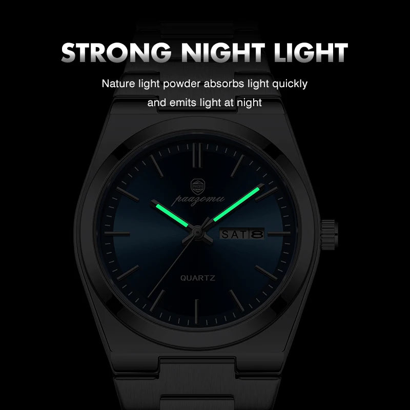PENGAGAR Luxury Quartz Man Wristwatch Sport Men Watches Waterproof Luminous Date Week Stainless Steel Men's Watch Male Reloj+box