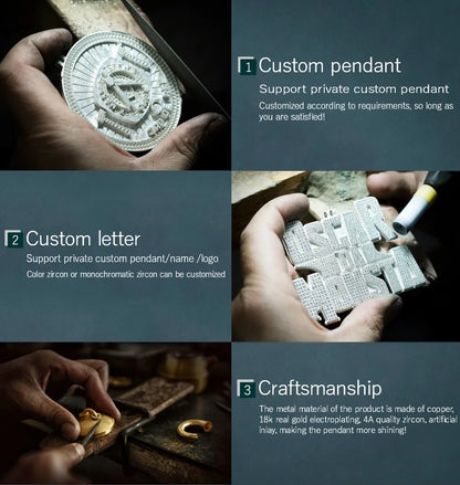 CUC Initials Baguette Cursive Letter Pendant Necklace For Men Women Iced Out Hip Hop Chain Fashion Rock Jewelry Gift A-Z