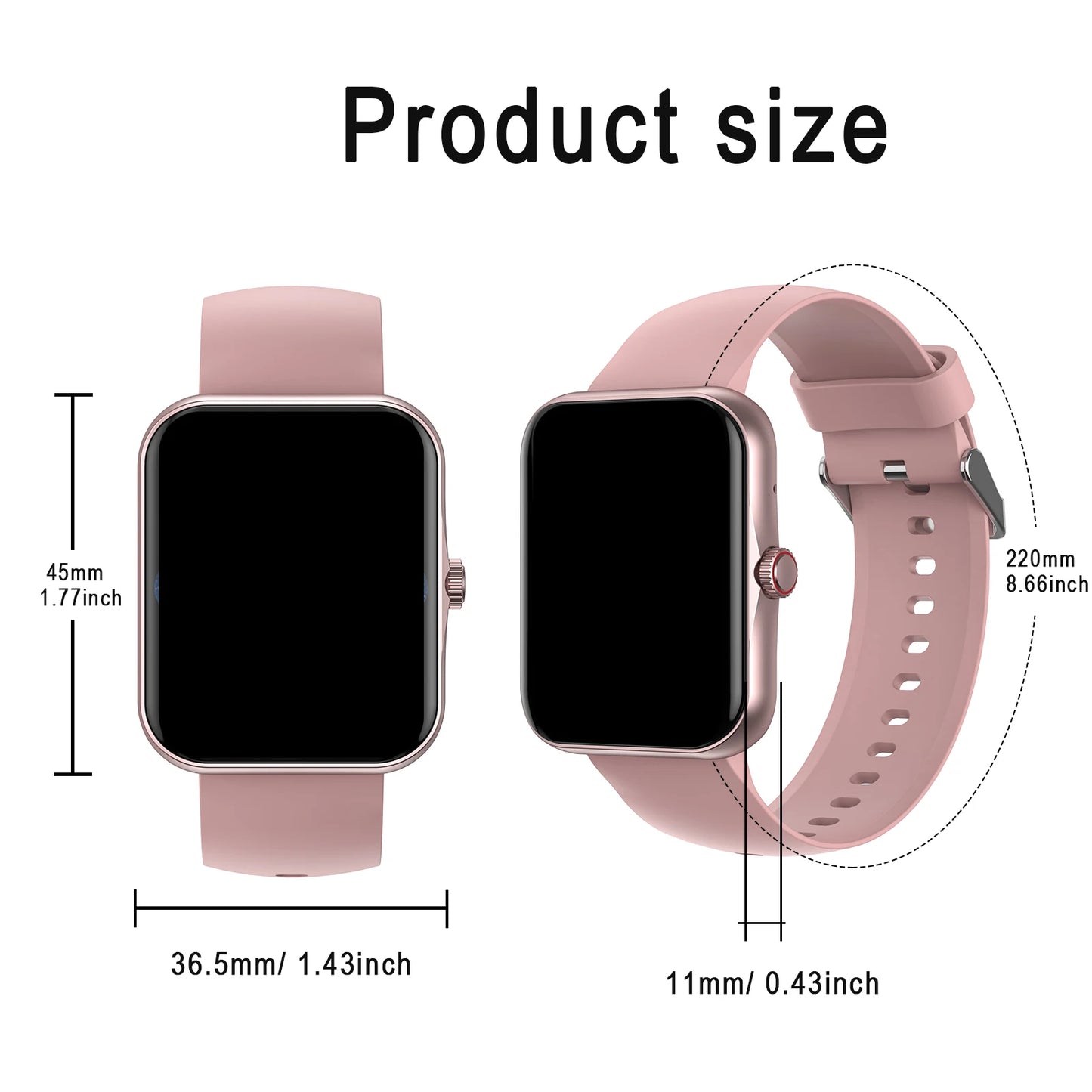 Smartwatch, custom wallpaper, call/message alerts, wireless calling, unisex sports watch, for Android and iPhone