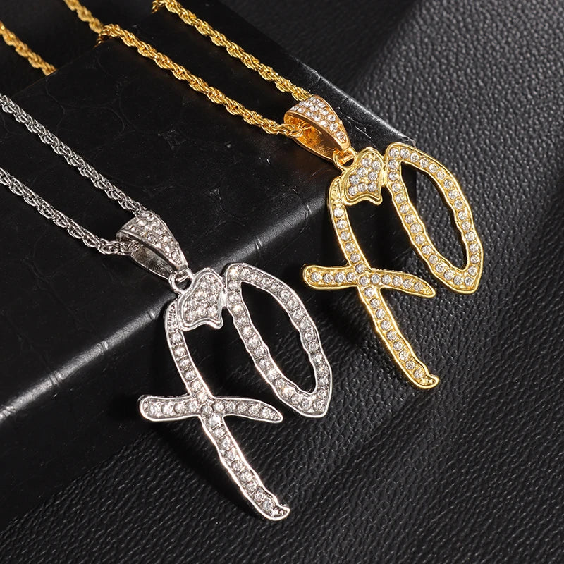 Fashion Hip Hop Bing Ice Crystal Letter Xo Necklace Cubic Zirconia Pendant Men's Hip Hop Rock Amulet Jewelry