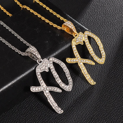 Fashion Hip Hop Bing Ice Crystal Letter Xo Necklace Cubic Zirconia Pendant Men's Hip Hop Rock Amulet Jewelry