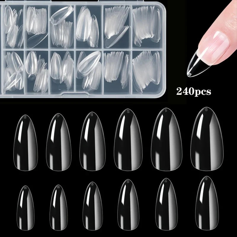 240 件 Almond False Nail Tips Clear Matt Soft Fake Nails Extension 12 Sizes for Home DIY Nail Salon Manicure