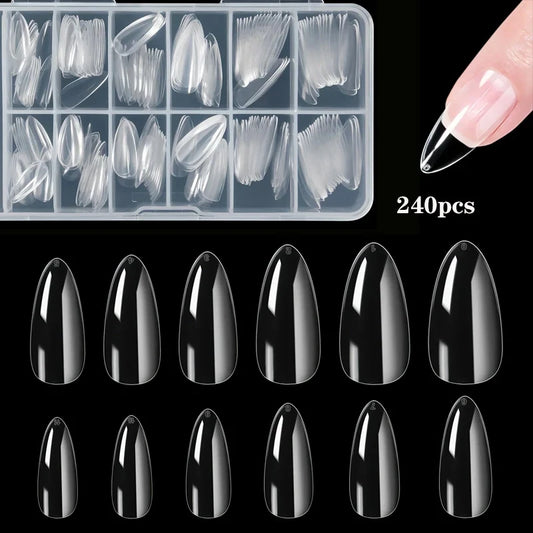 240 件 Almond False Nail Tips Clear Matt Soft Fake Nails Extension 12 Sizes for Home DIY Nail Salon Manicure