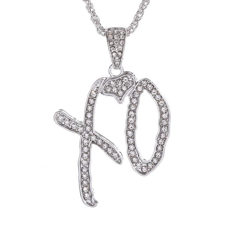Fashion Hip Hop Bing Ice Crystal Letter Xo Necklace Cubic Zirconia Pendant Men's Hip Hop Rock Amulet Jewelry