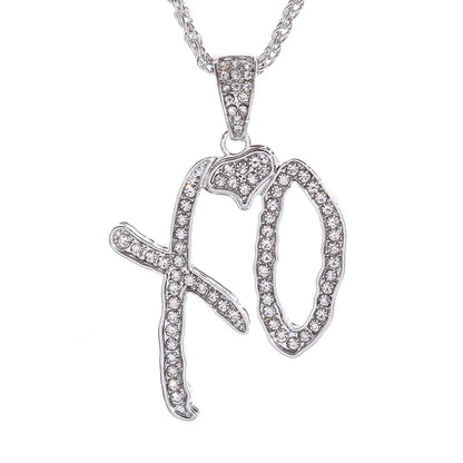 Fashion Hip Hop Bing Ice Crystal Letter Xo Necklace Cubic Zirconia Pendant Men's Hip Hop Rock Amulet Jewelry