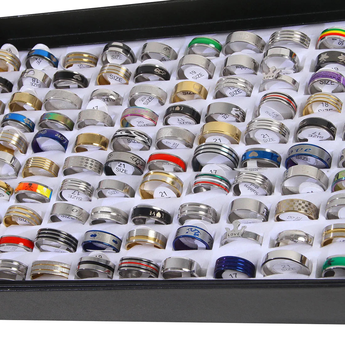 100pcs/Lots Stainless steel Rings Fashion Jewelry Party Gift Wedding Rings Mix Style Wholesale Mens Womens