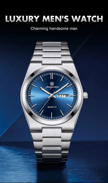 PENGAGAR Luxury Quartz Man Wristwatch Sport Men Watches Waterproof Luminous Date Week Stainless Steel Men's Watch Male Reloj+box