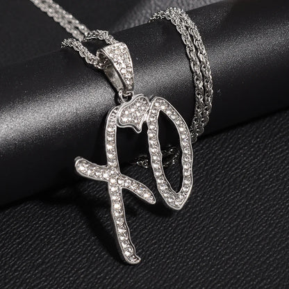 Fashion Hip Hop Bing Ice Crystal Letter Xo Necklace Cubic Zirconia Pendant Men's Hip Hop Rock Amulet Jewelry