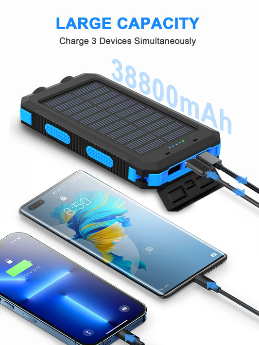 Waterproof Outdoor Solar Power Bank 38800mAh Dual USB Travel Outdoor Solar Mobile Phone Charger Solar Powerbanks For Camping
