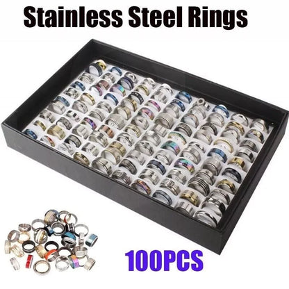 100pcs/Lots Stainless steel Rings Fashion Jewelry Party Gift Wedding Rings Mix Style Wholesale Mens Womens
