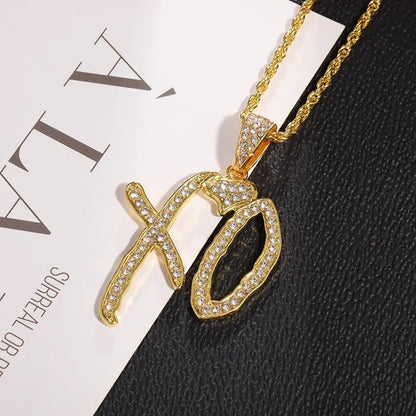 Fashion Hip Hop Bing Ice Crystal Letter Xo Necklace Cubic Zirconia Pendant Men's Hip Hop Rock Amulet Jewelry