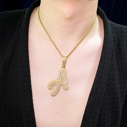 CUC Initials Baguette Cursive Letter Pendant Necklace For Men Women Iced Out Hip Hop Chain Fashion Rock Jewelry Gift A-Z