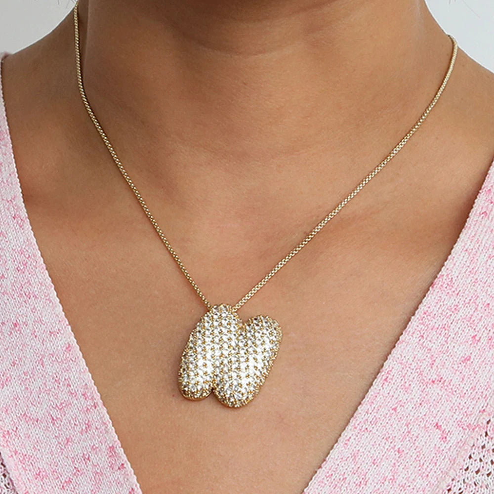 Initial Charm A-Z Letters Pendant Necklace Women Men Choker Stainless Steel Rope Chain Fat Alphabet Gold Color Hip Hop Iced