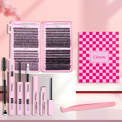 ISEEN DIY Segmented False Eyelash Set Large Capacity Cluster Eyelash Book With Glue,Remove GLue,Twezeer,Brush,Festival gift