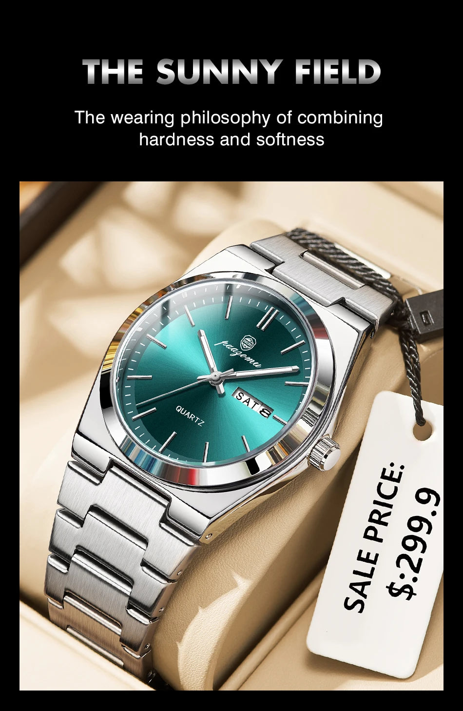 PENGAGAR Luxury Quartz Man Wristwatch Sport Men Watches Waterproof Luminous Date Week Stainless Steel Men's Watch Male Reloj+box