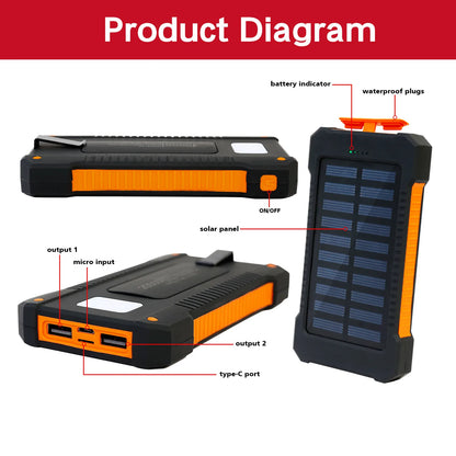 26800mAh Solar Power Bank Wireless Fast Charging 4 Wires PD18W Portable Waterproof with Flashlight For Outdoor iPhone Android