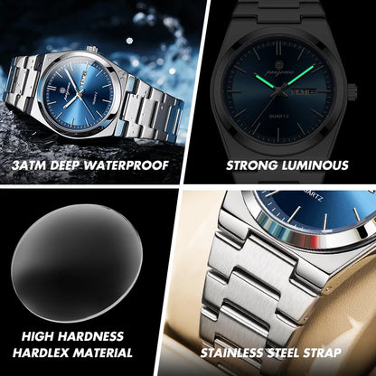 PENGAGAR Luxury Quartz Man Wristwatch Sport Men Watches Waterproof Luminous Date Week Stainless Steel Men's Watch Male Reloj+box
