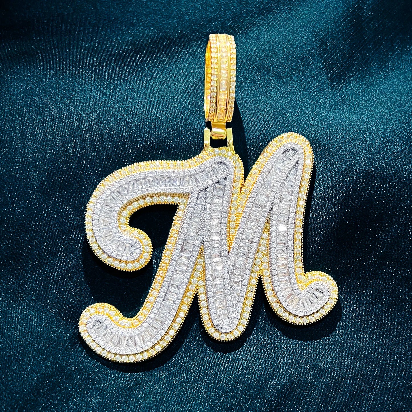 CUC Initials Baguette Cursive Letter Pendant Necklace For Men Women Iced Out Hip Hop Chain Fashion Rock Jewelry Gift A-Z