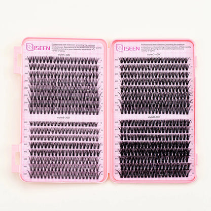 ISEEN DIY Segmented False Eyelash Set Large Capacity Cluster Eyelash Book With Glue,Remove GLue,Twezeer,Brush,Festival gift