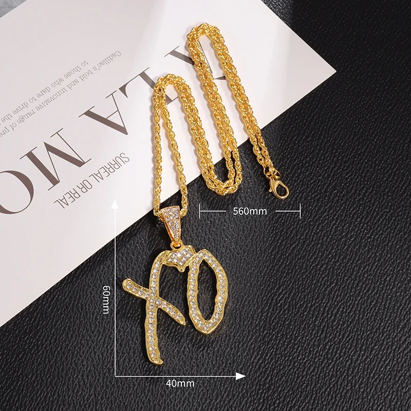 Fashion Hip Hop Bing Ice Crystal Letter Xo Necklace Cubic Zirconia Pendant Men's Hip Hop Rock Amulet Jewelry