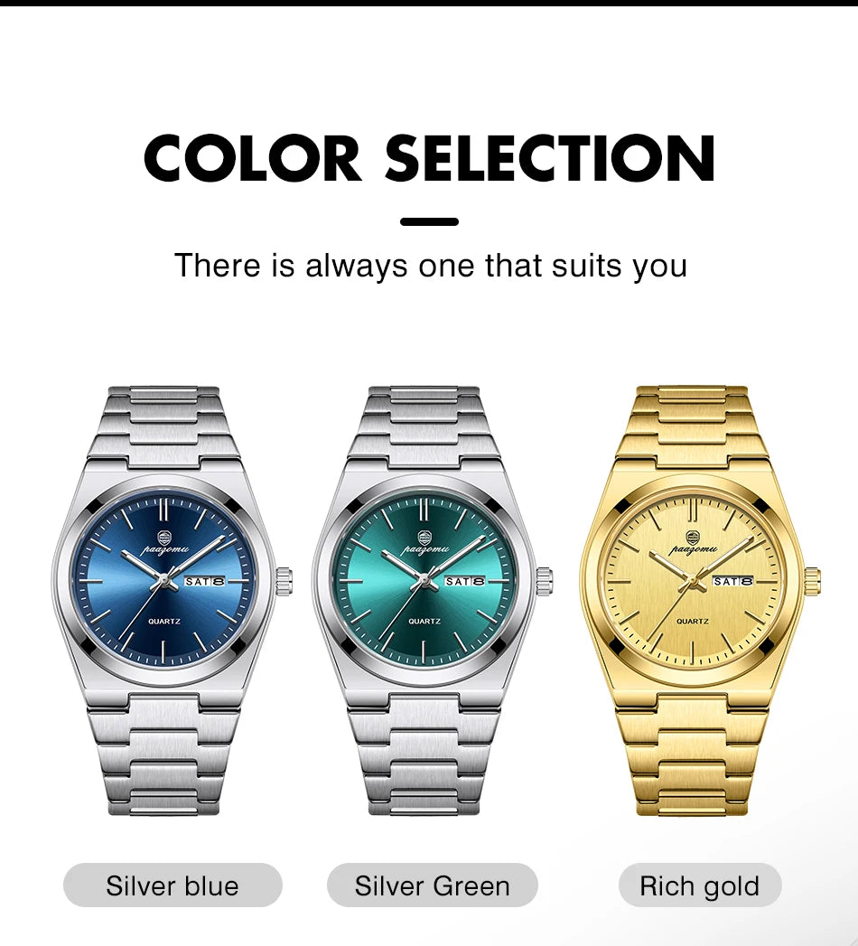 PENGAGAR Luxury Quartz Man Wristwatch Sport Men Watches Waterproof Luminous Date Week Stainless Steel Men's Watch Male Reloj+box