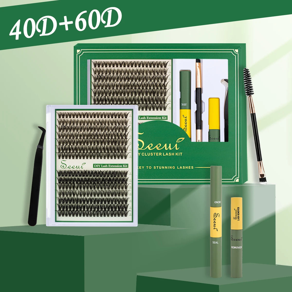 ISEEN DIY Segmented False Eyelash Set Large Capacity Cluster Eyelash Book With Glue,Remove GLue,Twezeer,Brush,Festival gift