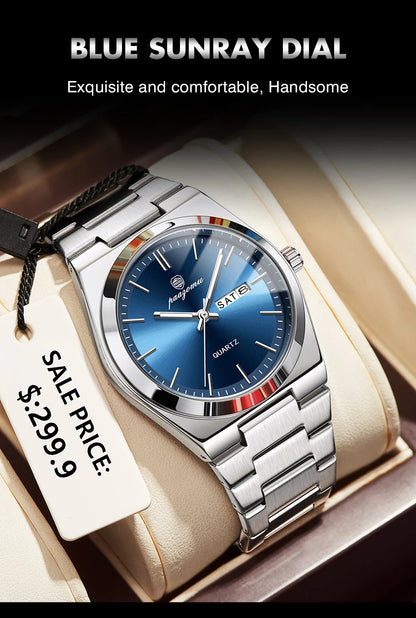 PENGAGAR Luxury Quartz Man Wristwatch Sport Men Watches Waterproof Luminous Date Week Stainless Steel Men's Watch Male Reloj+box