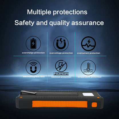 26800mAh Solar Power Bank Wireless Fast Charging 4 Wires PD18W Portable Waterproof with Flashlight For Outdoor iPhone Android