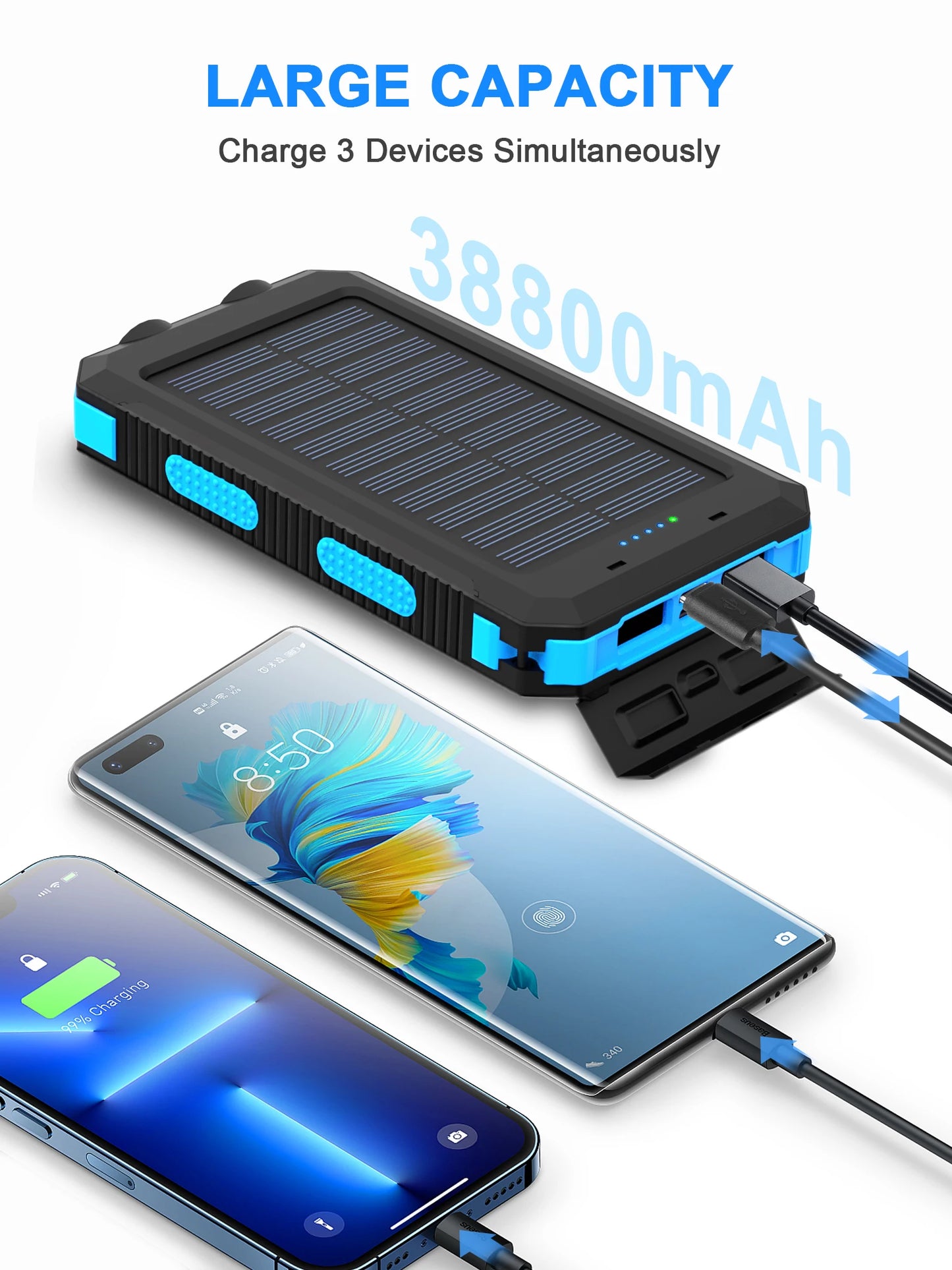 Waterproof Outdoor Solar Power Bank 38800mAh Dual USB Travel Outdoor Solar Mobile Phone Charger Solar Powerbanks For Camping
